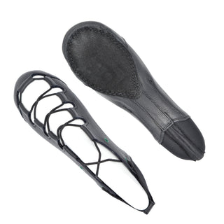 Pair of Hullachan H5 black dance shoes displaying textured sole and interior insole