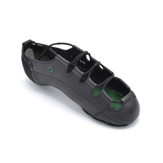 Hullachan H5 black dance shoe with pebbled leather upper and green eyelets