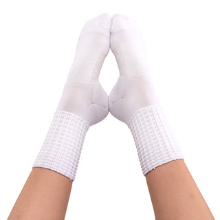 White ultra-low compression socks for Irish dance with waffle-textured cuff