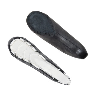 Black Erin Eire Irish dance pump with white laces and loops, leather upper