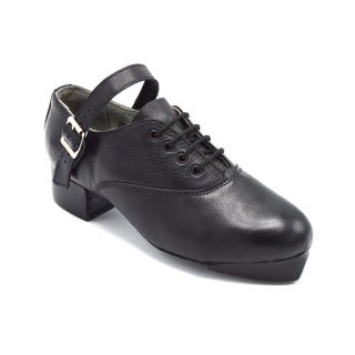 Black Antonio Pacelli jig shoe with leather upper and silver buckle strap