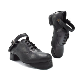 Black Feather Flex Jig Shoe wide fitting with leather upper and silver buckle