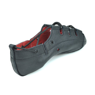 Rear view of Hullachan Pro H3 black leather dance shoe highlighting reinforced heel counter