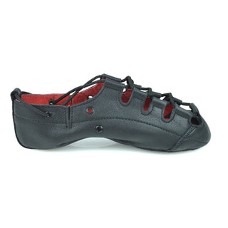 Hullachan Pro H3 medium width black leather dance shoe side profile with red lining