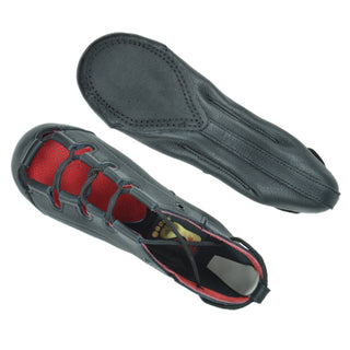Hullachan Pro H3 black leather dance shoes showing outsole texture and gold heel logo