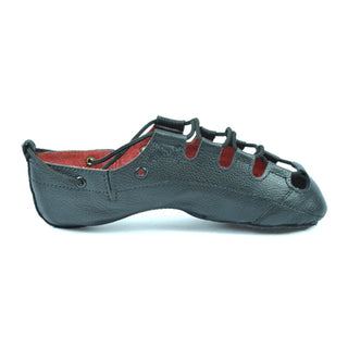 Hullachan Pro H4 black dance shoe side view showing pebbled leather upper and oval lace eyelets