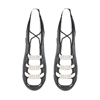 Mira AB Diamante buckle set on black Irish dancing ghillies with spaced iridescent crystals