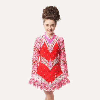 Brown soft loose curl bun wig with red dance costume