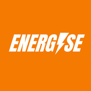 Energise brand logo featuring lightning bolt symbol on orange background