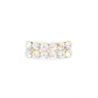 Close-up of rectangular Mira AB diamante shoe buckle with multi-tonal faceted crystals
