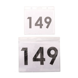Small and large clear plastic competition number holders for dancers with secure seal