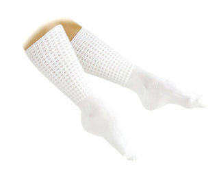 Championship length white Irish dance poodle socks with ribbed texture