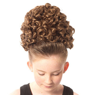 High volume brown tighter curl double bun wig showing natural hairline fit