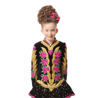Shelly brown traditional tighter curl double bun wig with pink rhinestone floral accessory