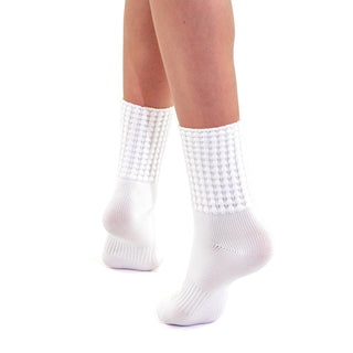 White ultra-short Irish dance socks with grid cuff and arch support