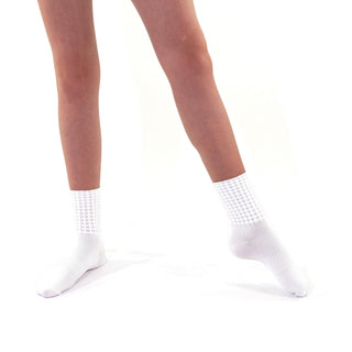 White moisture-wicking mini dinky socks with snug ankle fit