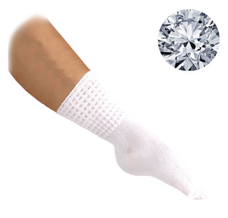 White ultralow Irish dance sock with large diamante detail and ribbed cuff