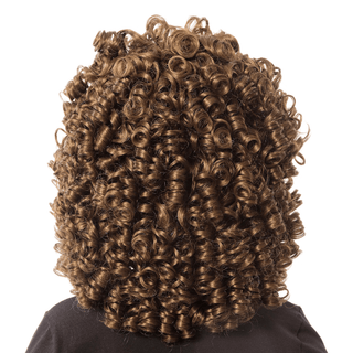 Back view of Vivien tight curl Irish dance wig medium brown volume